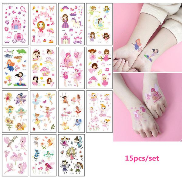 

heap Temporary Tattoos 15pcs/set Temporary Tattoo Sticker Fairy Unicorn Mermaid Animal Car Fruit Space Fake Kids Tattoo Girl Boy Tatuaze ...