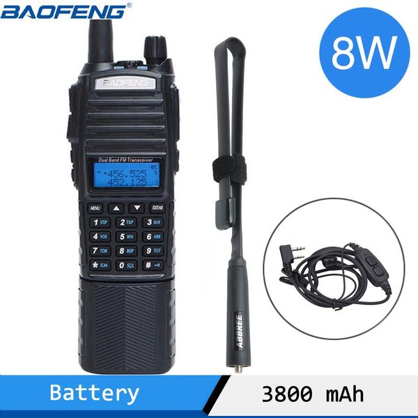

walkie talkie baofeng uv-82 plus 8w powerful 3800mah battery with dc connector dual band 10km long range amateur ham cb radio