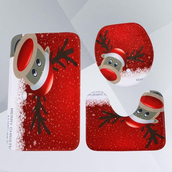 

toilet seat covers 3pcs bathroom rug mats set non-slip washroom carpet mat lid cover(pattern 1)