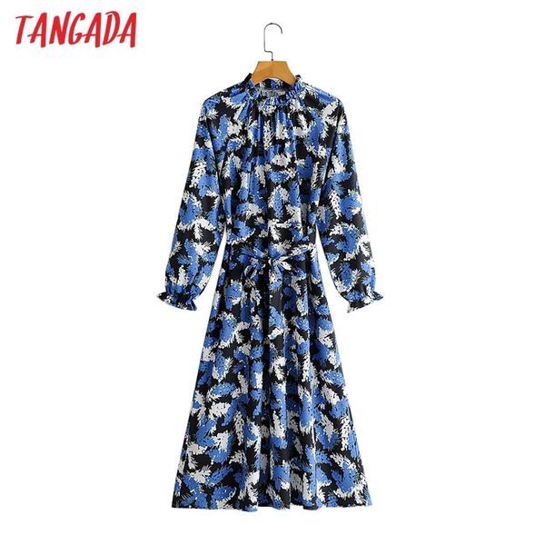 

fashion women leaf print with slash arrival long sleeve ladies loose midi dress vestidos sy38 210416, Black;gray
