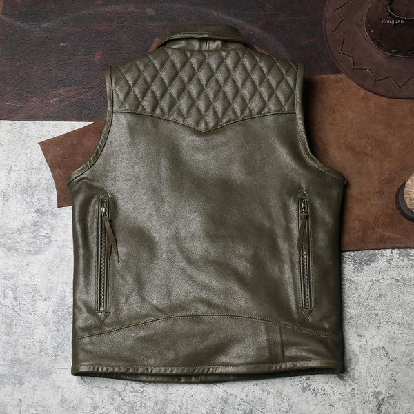 

men's vests 2021 retro style green genuine leather vest men single breasted plus size 4xl real natural cowhide summer slim fit biker co, Black;white