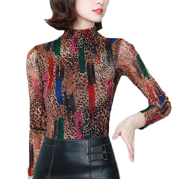 

fashion print lace blouse women shirts long sleeve stand collar elasticity slim plus size blouses blusas mujer women's &, White