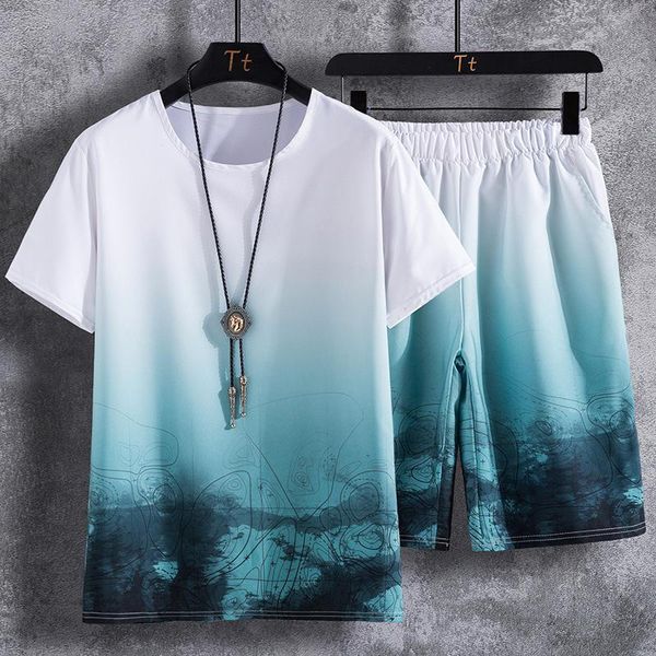 

men's tracksuits summer t-shirt blank printing cotton fashion casual short sleeve + shorts two-piece suit, Gray