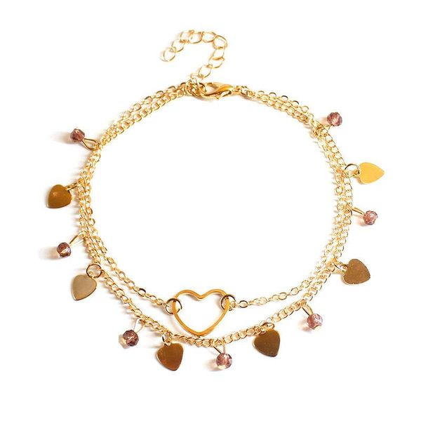 

trendy heart carved stone foot chain anklets bohemian summer beach layered pendant ankle bracelets for women, Red;blue