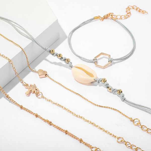 

link, chain 5pcs/set fashion femme women bracelets shell handmade coco polygon love geometry bracelet jewelry gift, Black