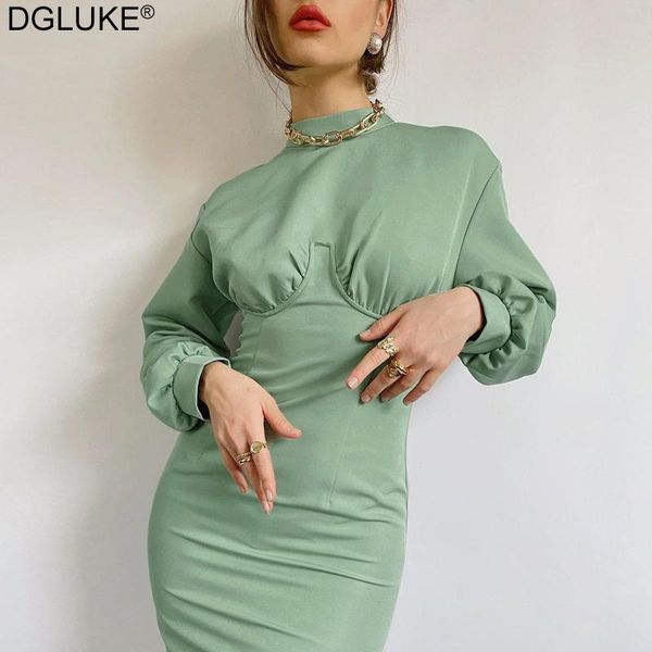 

casual dresses dgluke turtleneck bodycon long dress woman 2021 retro 50s 60s full sleeve party elegant ladies green office, Black;gray