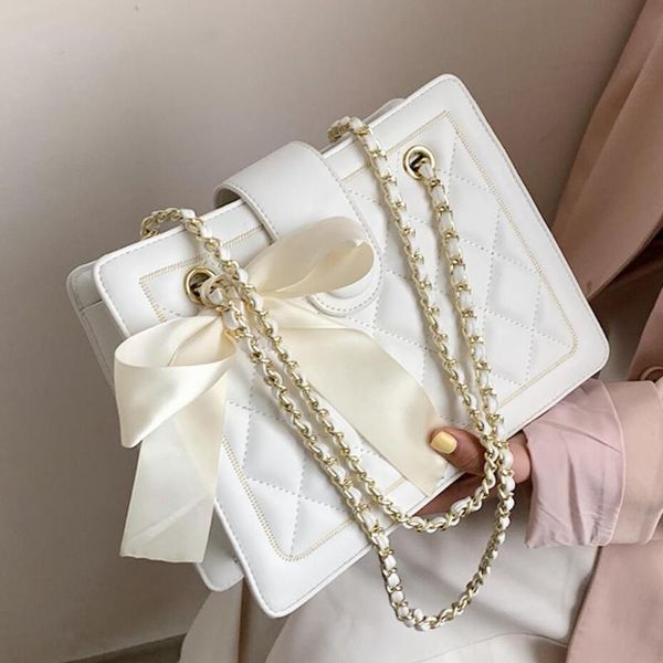 

evening bags lattice ribbon tote underarm bag 2021 high-quality pu leather women's designer handbag high capacity shoulder messenger