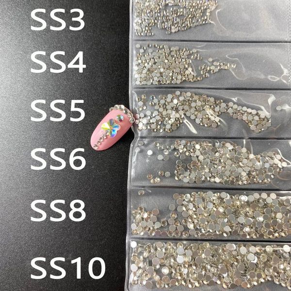 

nail art decorations mix size 1440pcs crystal rhinestones ss3-ss10 flatback clear non fix glue on, Silver;gold
