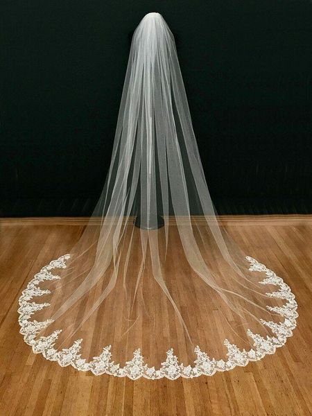

bridal veils white ivory wedding veil 3m with comb lace mantilla cathedral veu de noiva, Black