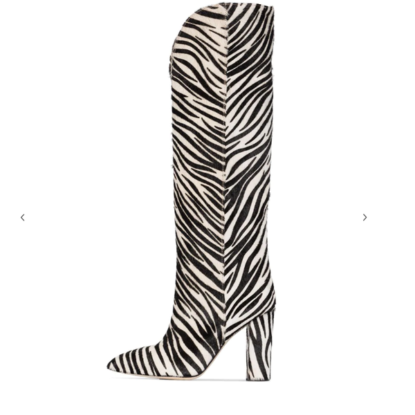 

boots zebra stripes wide calf block heel women knee high, Black
