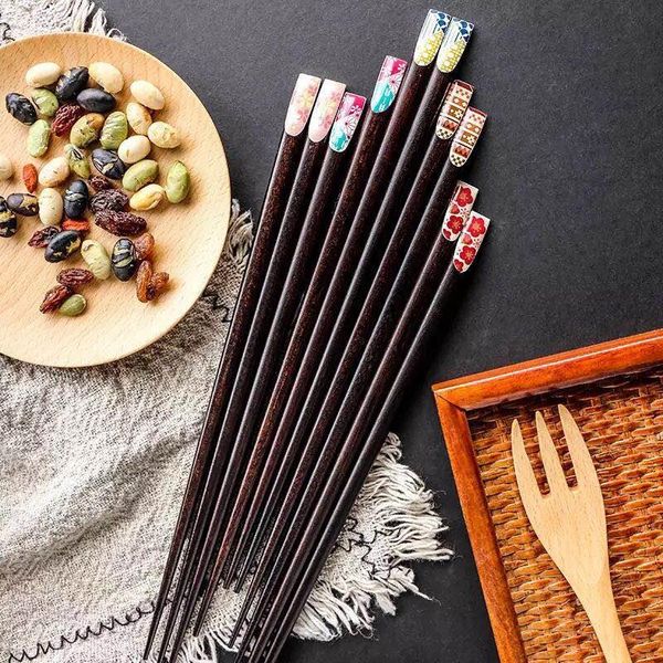 

chopsticks 1 pair sakura pattern durable wooden handmade japanese natural chestnut wood set sushi chinese tools