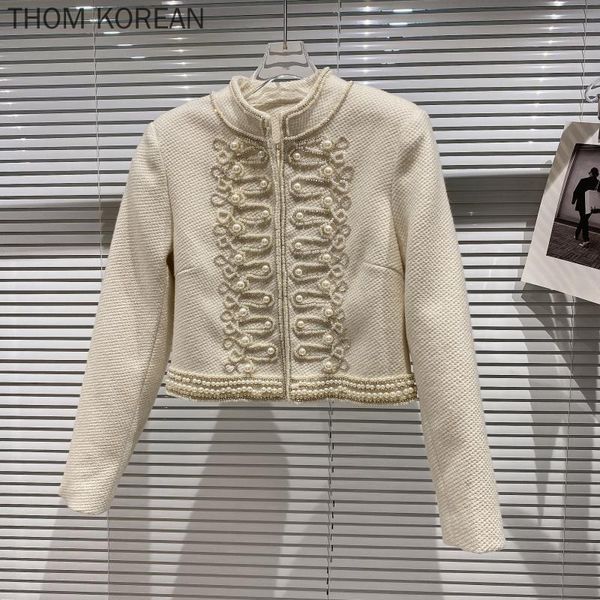 

women's jackets 2021 autumn winter women heavy industry nail bead tweed coat jacket short female luxury style, Black;brown