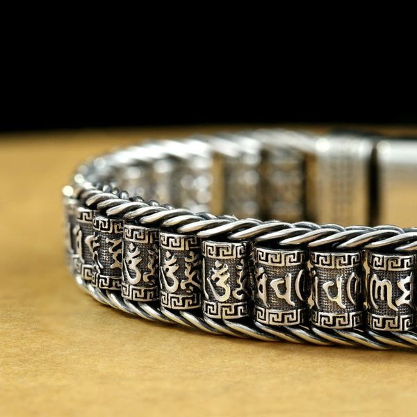 

handmade creative passepartout prayer wheel bracelet for men distressed vintage silver female transfer beads six-character mantra 286c, Golden;silver