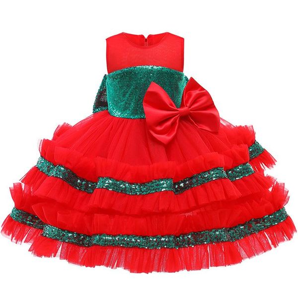

girl's dresses christmas festival ball dress baby girl 2021 birthday communion party princess sequin fluffy mesh, Red;yellow