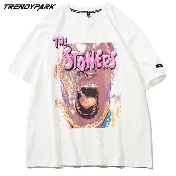

men's t-shirt funny rapper with chains printed short sleeve hip hop oversize cotton casual harajuku streetwear tee t-shirts 210601, White;black