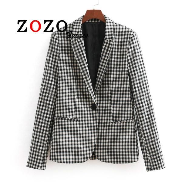 

women's suits & blazers falacs zozo spring autumn office lady fashion high street vintage plaid single button notched women blazerd coa, White;black