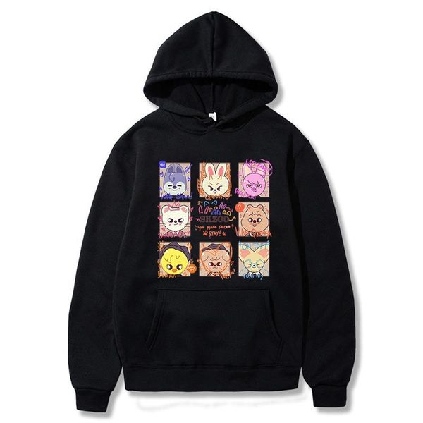 

skzoo stray kids hoodie funny cartoon hoodies kpop streetwear harajuku graphic casual winter sweatshirts couple clothes, Black
