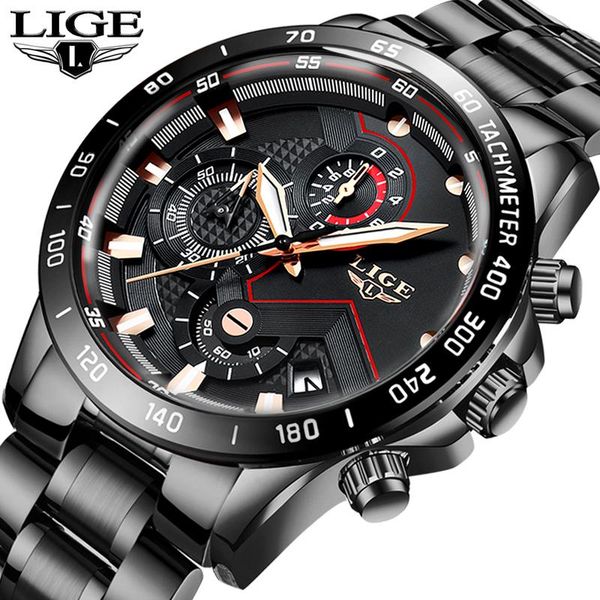 

wristwatches lige fashion mens watches stainless steel sport chronograph quartz watch men black relogio masculino 2021, Slivery;brown