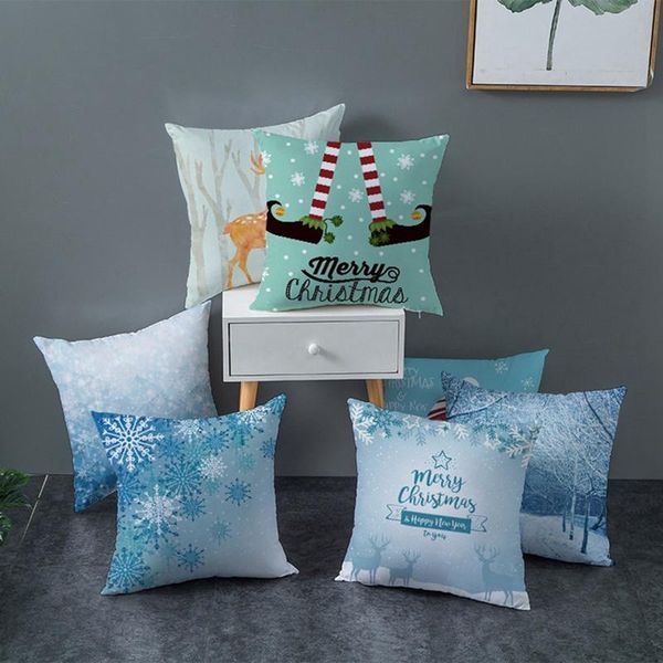 

cushion/decorative pillow 45*45cm snow christmas blue pillowcase merry decor for home ornaments xmas pendant christma gifts happy year