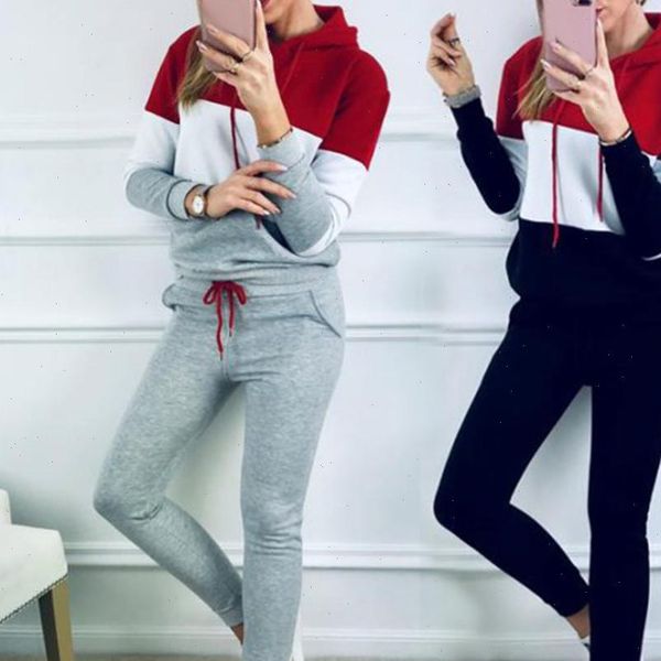 

Sports Two piece Color Block Womens Tracksuits Long Sleeve Hoodies Pants Set Hoodie, Gray