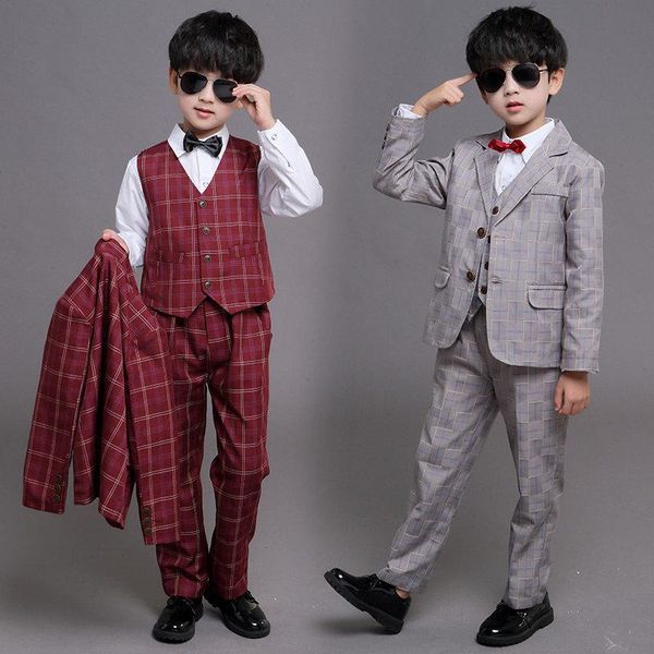 

suits children boy wedding outfit kids formal wear male child for teenager boys gray red blazer 3 pieces clothes 4-13 year, Black