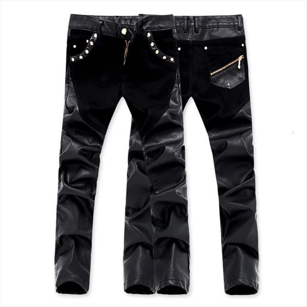 

fashion boutique leather patchwork casual women pant skinny motorcycle slim stretch pu, Black