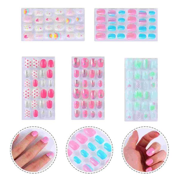 

false nails 120pcs kids fake full cover press on girls manicure, Red;gold