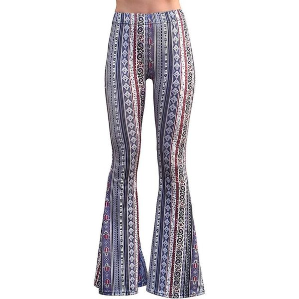

women's pants & capris women bell bottom 2021 gypsy comfy fitness ethnic tribal stretch palazzo high waist leggings fit flare, Black;white