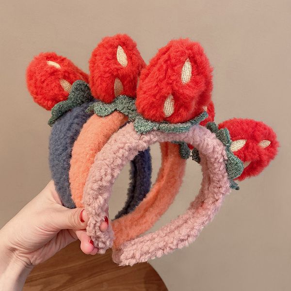 Wash Face Hairband Lovely Woman Girls Peluche Fragola Fascia Head Hoop Donna Accessori per capelli Copricapo Turbante