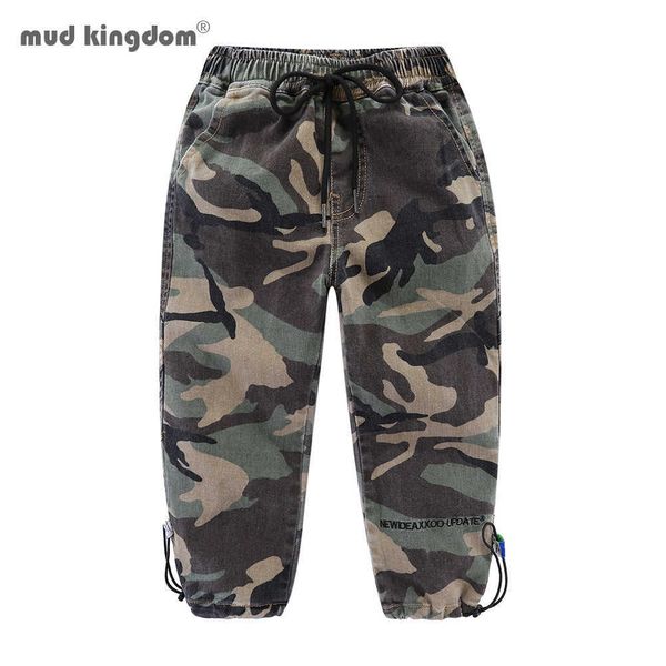 Mudkingdom Ragazzi Jeans Autunno Inverno Camo Pantaloni Moda Jogger Pantaloni con Coulisse per Vestiti 210615