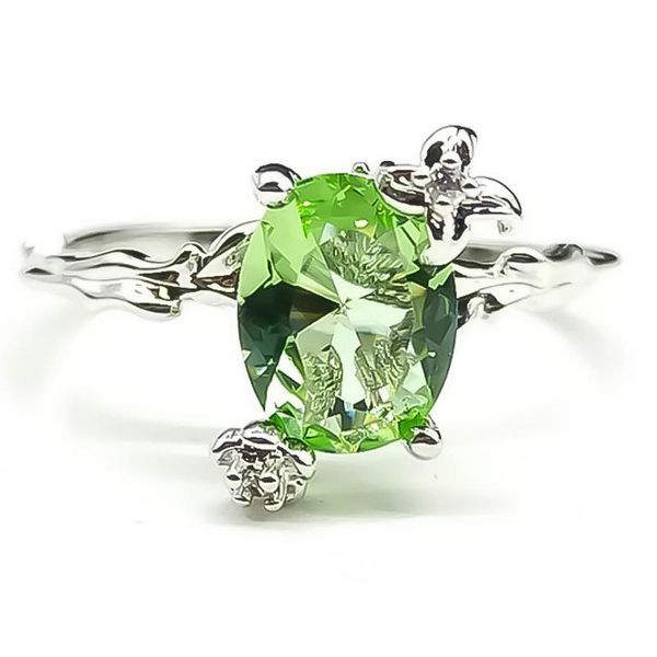 

wedding rings fashion simple inlaid egg-shaped green zircon women's ring small flower ladies banquet jewelry, Slivery;golden