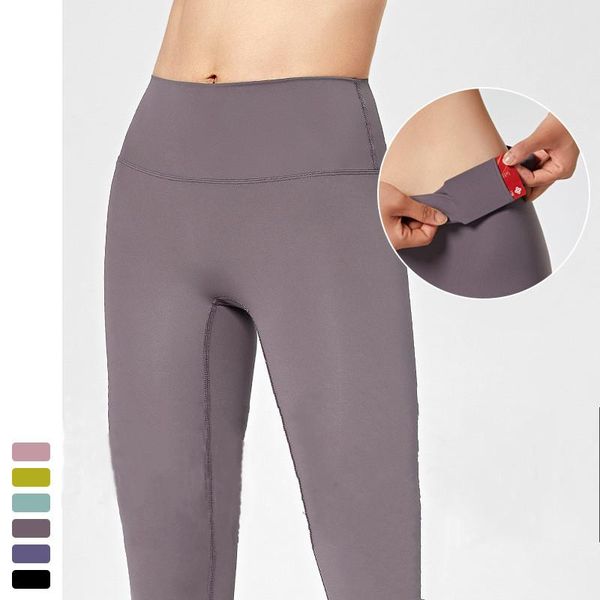 

yoga outfits naked feeling women's tights high waist tummy control workout pants with simple pocket seamless lifting hip running leggin, White;red