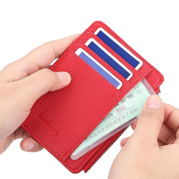 

card holders women's id wallets creative multi-card position men ladies multi color short ultra thin zipper wallet, Brown;gray