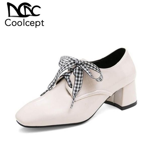 

dress shoes fashion size 30-50 women pumps square head bowknot for ladies thick heels cross strap pu leather footwear, Black