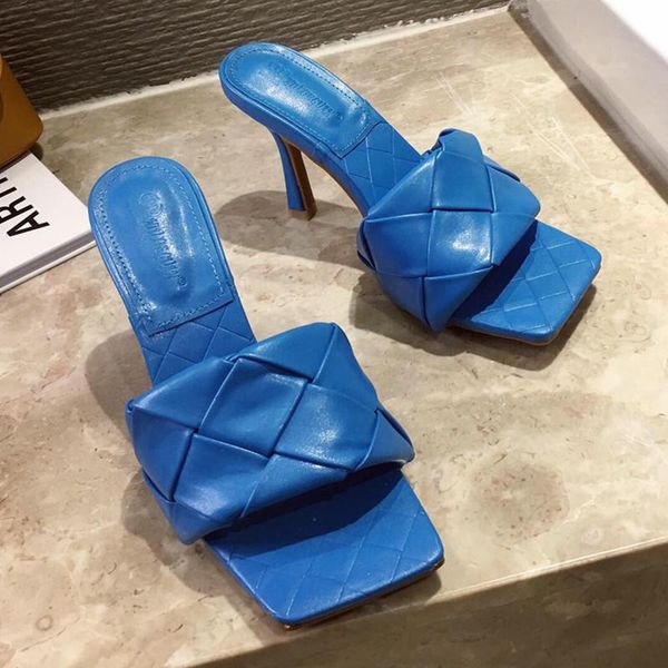 

blue pink pu material high-heeled women's slippers fashion and comfortable outing banquet casual shoes, Black