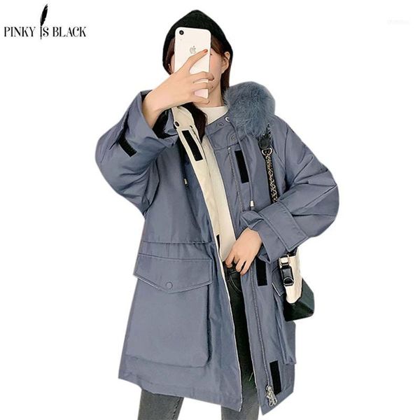 

pinkyisblack long parkas 2021 autumn winter jackets women coats thick warm big fur hooded coat jacket women1, Black