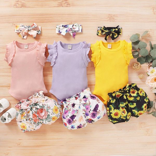 

sisters matching clothes cotton baby girl jumpsuit romper floral short pants headband outfits, White