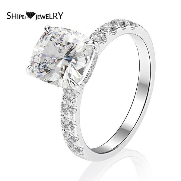 

cluster rings shipei 925 sterling silver princess cut greated moissanite diamonds gemstone wedding fine jewelry engagement ring for women, Golden;silver