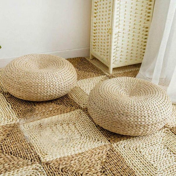 Almofada / travesseiro decorativo sala redonda piso palha esteira artesanal tecida yoga assento coxim jantar tatami pad