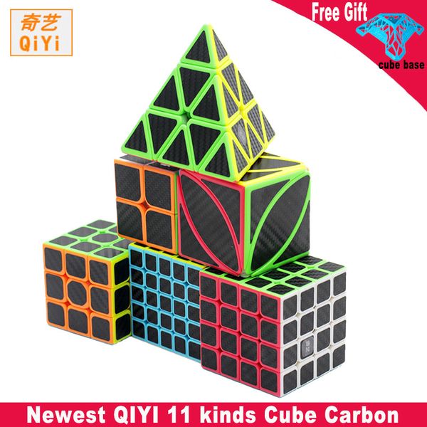 

qiyi carbon fiber cube new arrival 11 kinds magic cubes puzzle pyramid maple leaf special-shaped sq-1 skew carbon fiber cube set