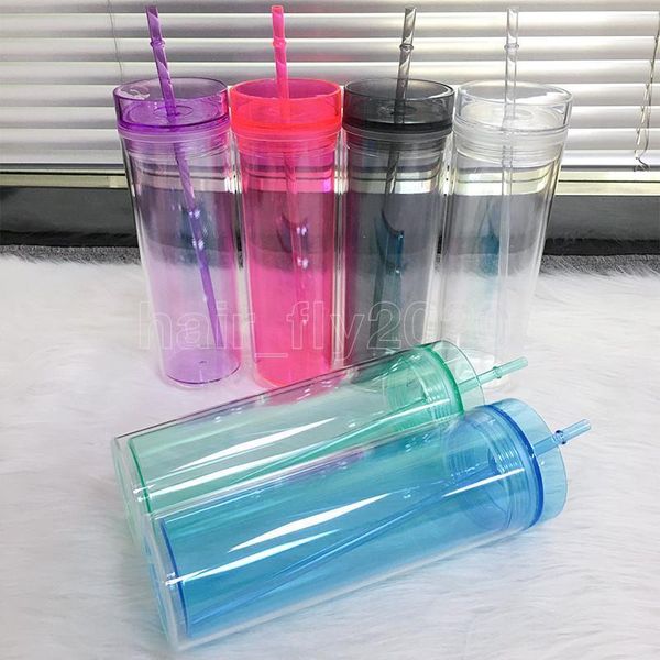 

6 colors acrylic 22oz skinny tumblers with lid and plastic straw transparent cups insulated bridal water bottle party gifts for kitchen