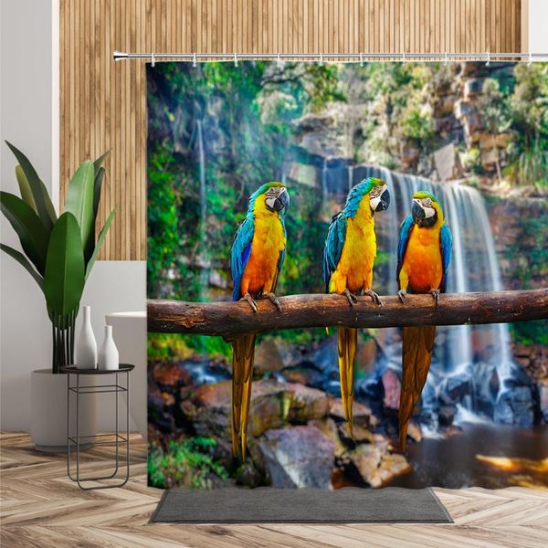 

shower curtains forest animals bathroom curtain parrot waterfall woods bath natural scenery home decors waterproof douchegordijn
