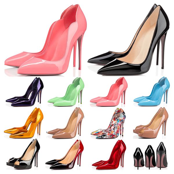 

high heel so kate dress shoes red bottoms womens stiletto heels 8  12cm genuine leather point toe pumps designer, Black