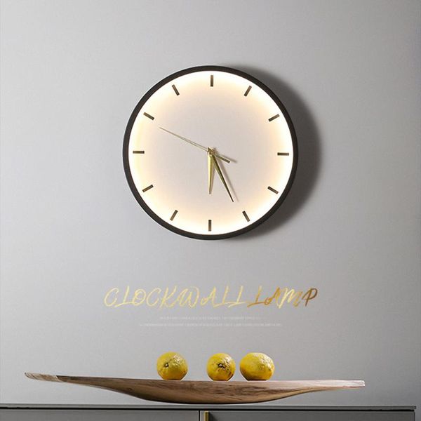 

wall lamps nordic simple really clock lights metal round mute living room bedroom quartz office clocks lamp home decoration
