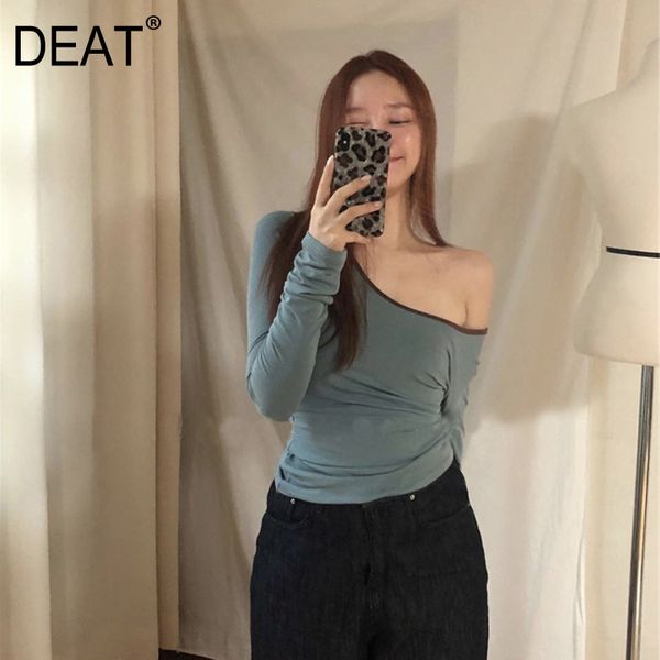 

women black patchwork t-shirt round neck long sleeve show chest slim fit fashion tide spring autumn 7d0699 210421, White