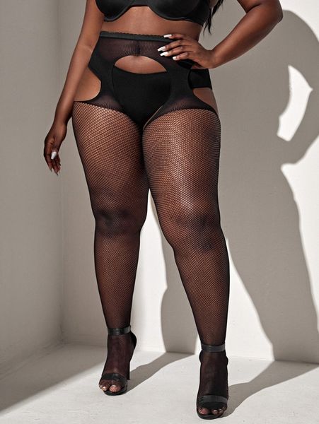 

plus fishnet cut-out tights q3tp#, Black;white