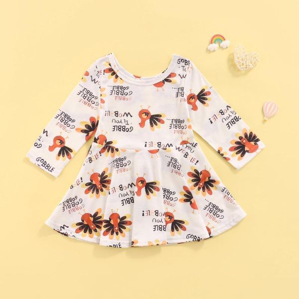 

girl's dresses citgeeautumn thanksgiving day lovely kids girls dress turkey printed ruffles long sleeve a-line clothes, Red;yellow