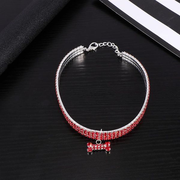 

dog collars & leashes bone shape pendant shining rhinestone pet ring collar supplies adjustable buckle o chain necklace for