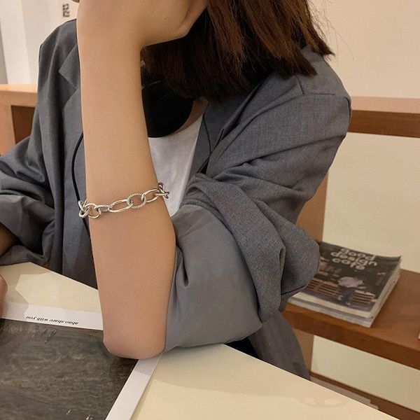

link, chain livvy minimalist silver color thick bracelets for women fashion retro temperament jewelry birthday gift, Black