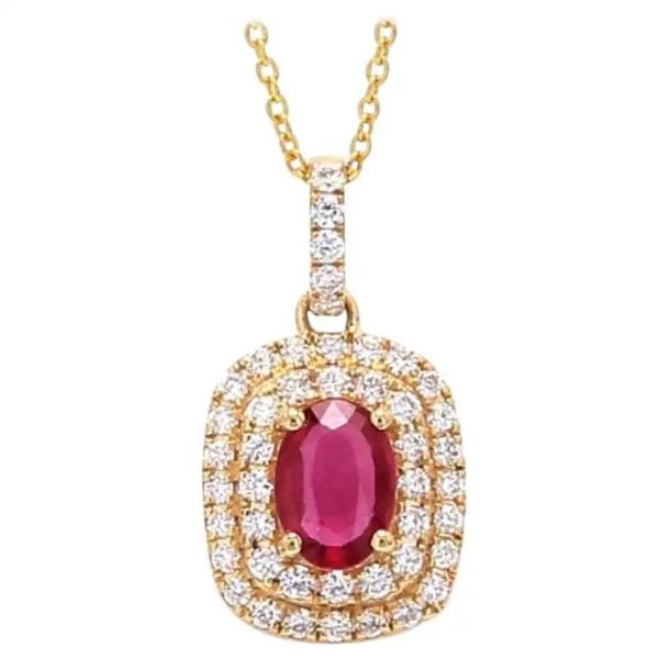 

vintage female rose red crystal pendant necklace classic gold color chain necklaces for women luxury oval zircon wedding jewelry, Silver